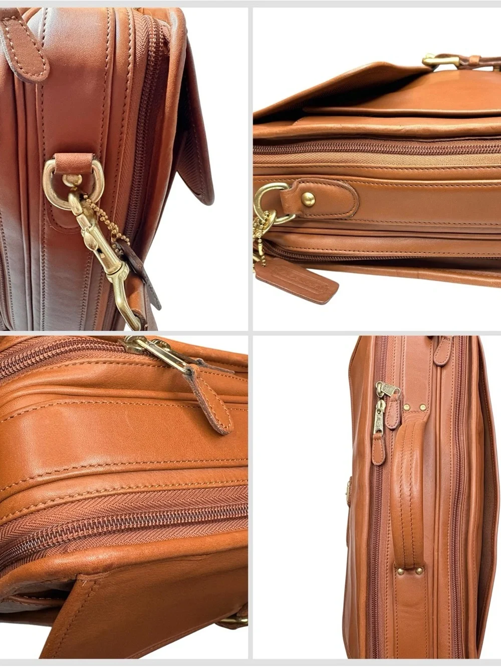 Coach Vintage 90s Double Zip Organizer Business Briefcase #675-0537 Leather Tan